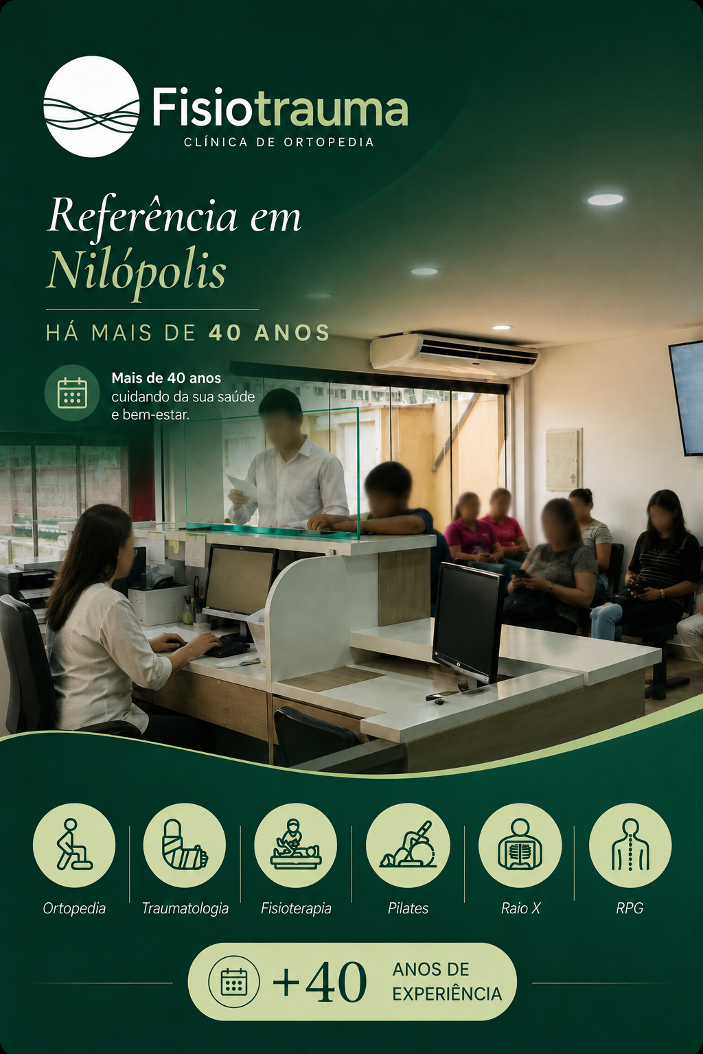 Recepção Fisiotrauma Nilópolis — mais de 40 anos de experiência